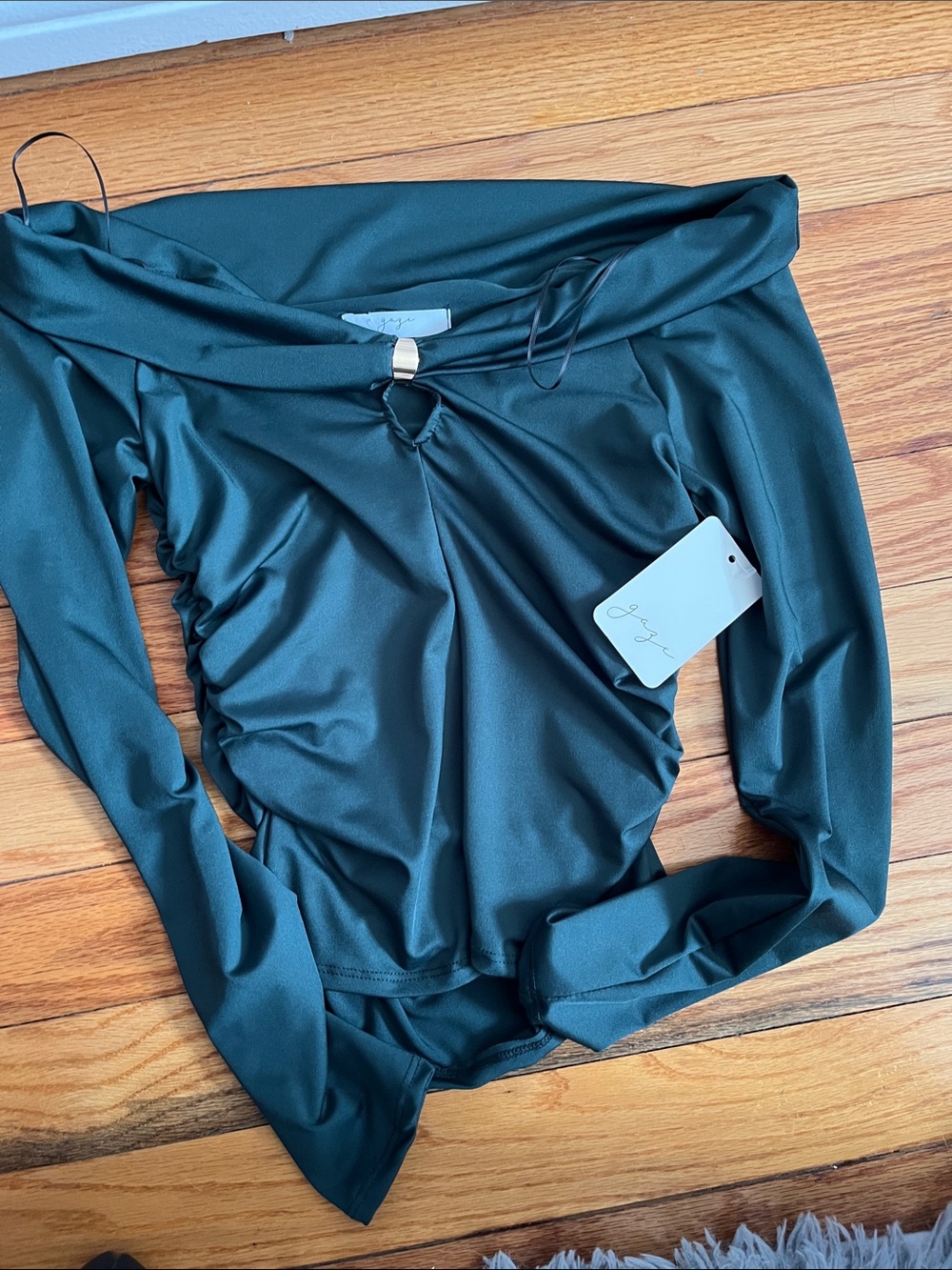 Off-Shoulder Long Sleeve Blouse in Deep Teal